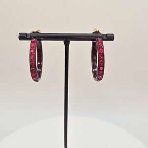 New! Old Stock AVON ¾ Hoop Earrings Red Crystals Black In Box FREE $HIPPING!!